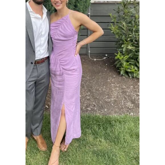 Suboo Purple One Shoulder Slip Maxi Dress LARGE Cocktail Designer Ruched $249 - Picture 5 of 10